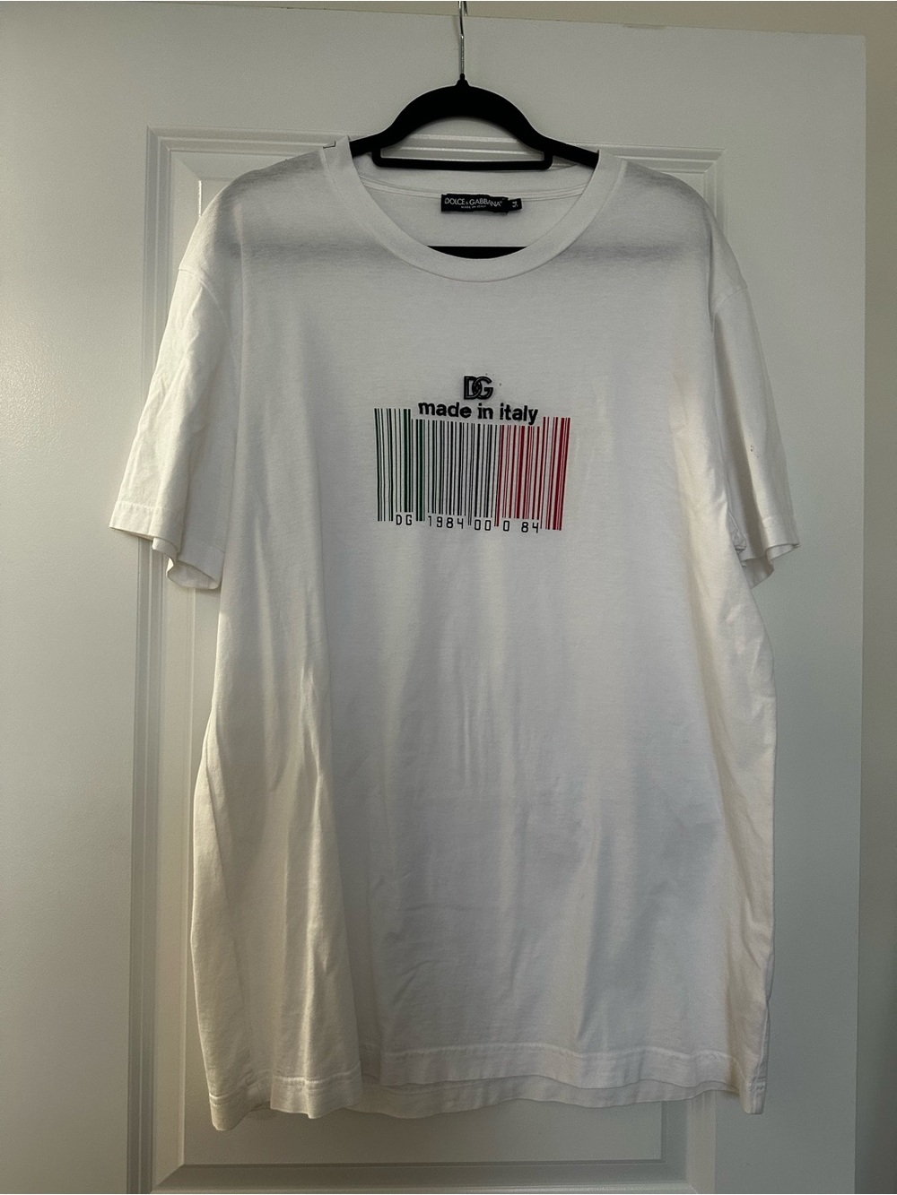 Dolce & Gabbana White Tee with Tricolor Barcode Graphic
